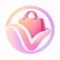 Logo VíaNova en rosa, lavanda y melocotón con bolsa de compra