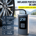 Infografía del inflador portátil, tamaño compacto, pantalla digital y luz integrada